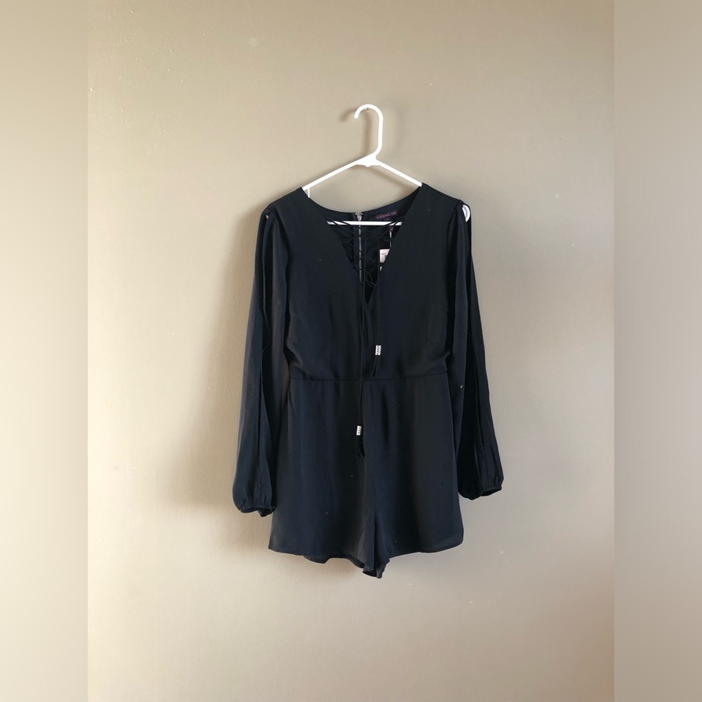 NWT Material Girl Black Lace Up Romper Size Medium